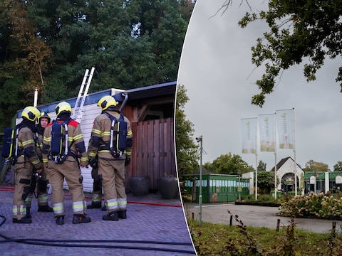 Brand bij een huisje op vakantiepark in Vinkel. / Nederland,  Vinkel , BD20250909-2241 ingang van Vakantiepark Dierenbos in Vinkel. Het gaat om brandstichting op het park,