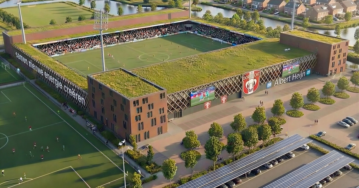 Plan voor nieuw stadion FC Dordt met 7000 zitplaatsen, appartementen en een supermarkt: ‘Kansloos’