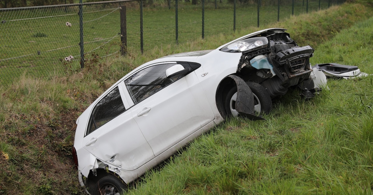Auto belandt in sloot in Huijbergen, bestuurder en hond door brandweer bevrijd