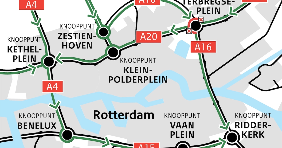 Komende maand verbindingsbogen A16 en A20 dicht bij Terbregseplein