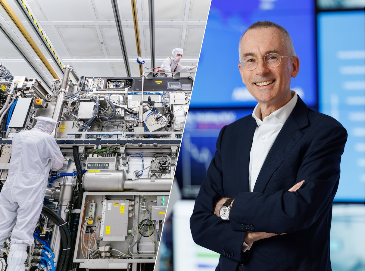 Assemblage van een chipmachine in een cleanroom van ASML in Veldhoven. / Financieel topman Roger Dassen.