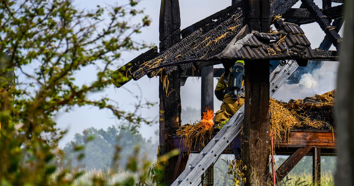 Berg hooi in brand in het buitengebied van Breda