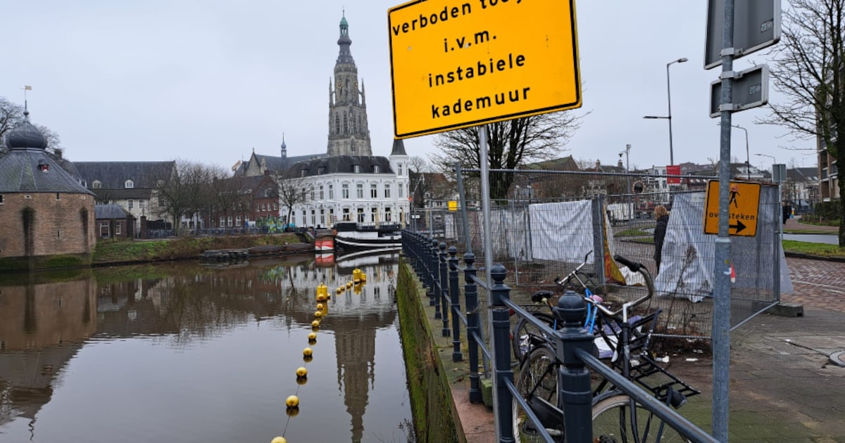 Specialisten niet op tijd beschikbaar: aanpak afbrokkelende kademuur Breda jaar vertraagd