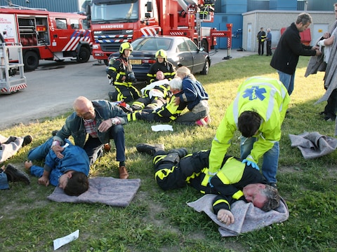 De grote rampenoefening bij het Amphia, zoals hier in het Zuid-Hollandse Maasland, voor zaterdag is door de grote storing in het ziekenhuis afgeblazen.
