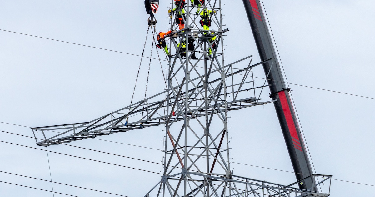 TenneT-mastenbouwers voeren klusjes op eenzame hoogte uit