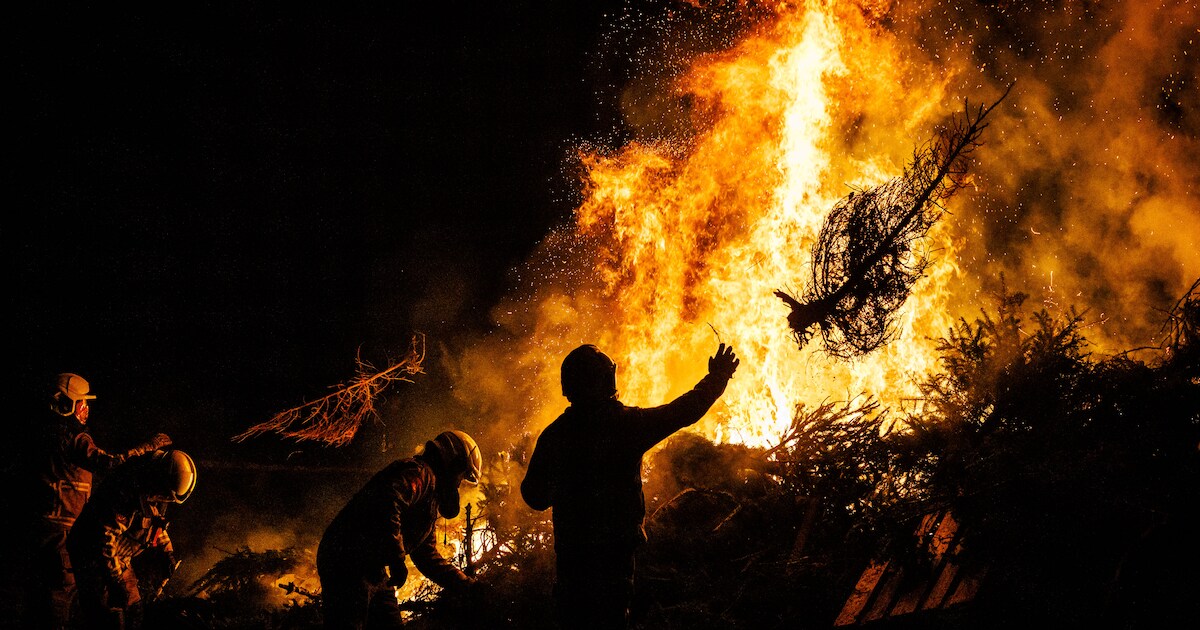 Riel stookt nog altijd zijn kerstbomen op, maar de brandweer let wel op