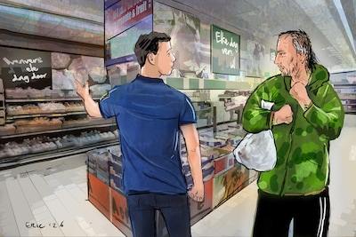 Bruno stal worst en kaas, maar bedreigde hij een winkelmedewerker ook met een keukenmes?