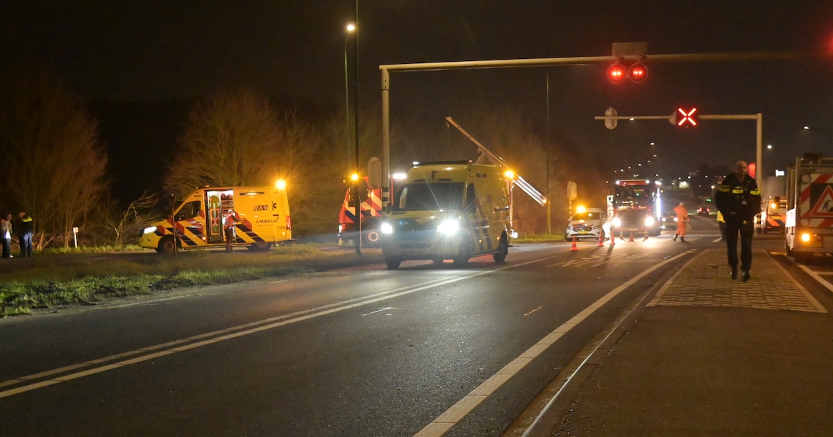 Auto rijdt over middengeleider en belandt in bosjes in Breda, bestuurder raakt gewond