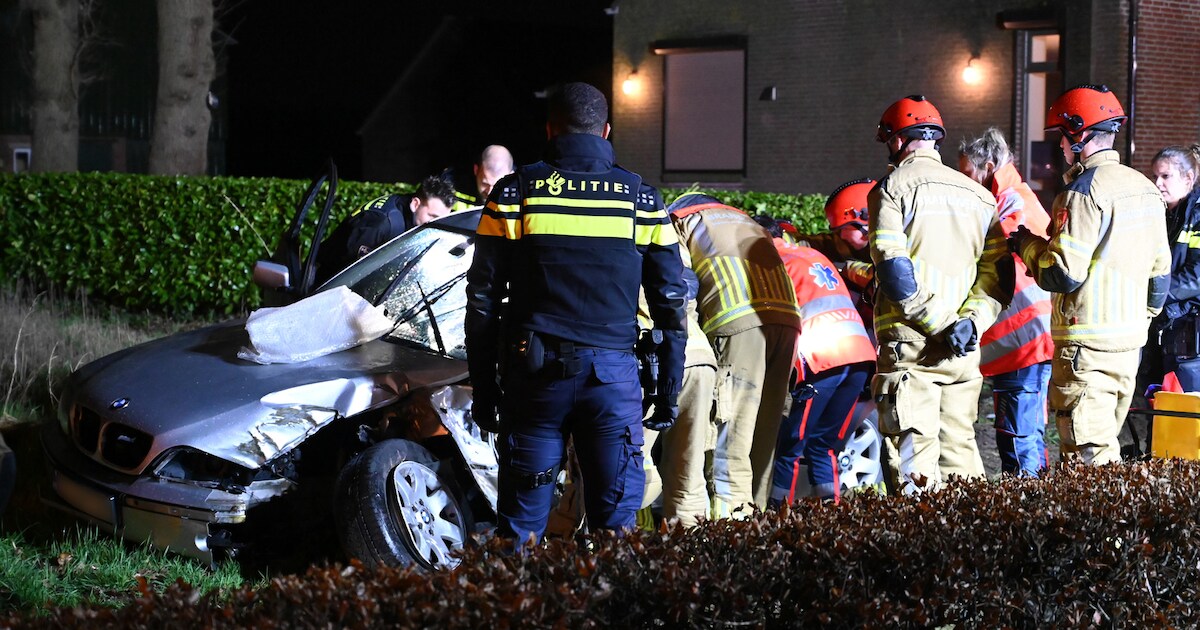Automobilist botst tegen boom in Sprundel, brandweer bevrijdt hem met moeite
