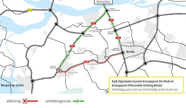 A58 weer week dicht tussen Roosendaal en Breda: dit zijn de data en zo ...