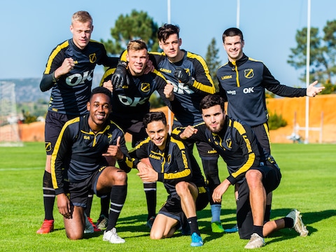 Vlnr: Van Hecke, Van Hooijdonk, Olij en Vanacker. Onder: Mashart, Boussaid en El Allouchi.