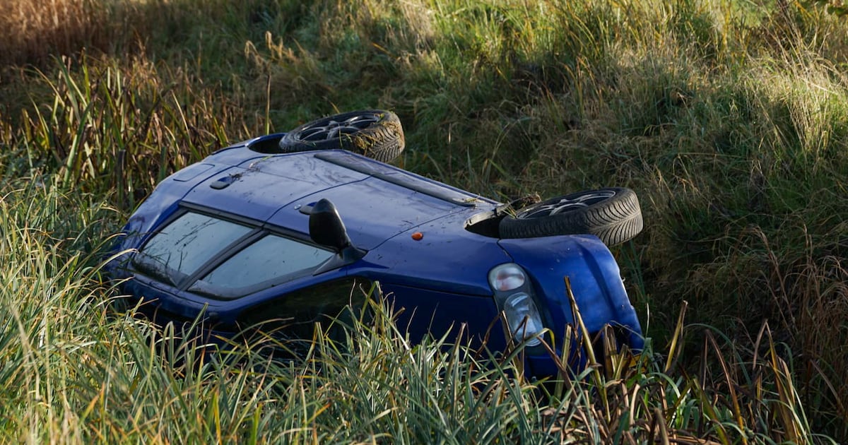 Automobilist eindigt naast de weg in de berm in Strijen