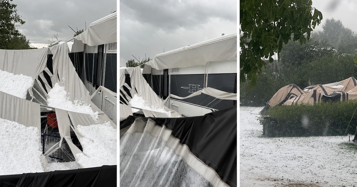 Enorme hagelbui richt ravage aan op camping in Raamsdonk: ‘Ik zag de tent zo instorten, heel eng’