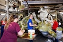 Plakken aan de wagen in de corsotent aan de Prinsenstraat in Zundert.